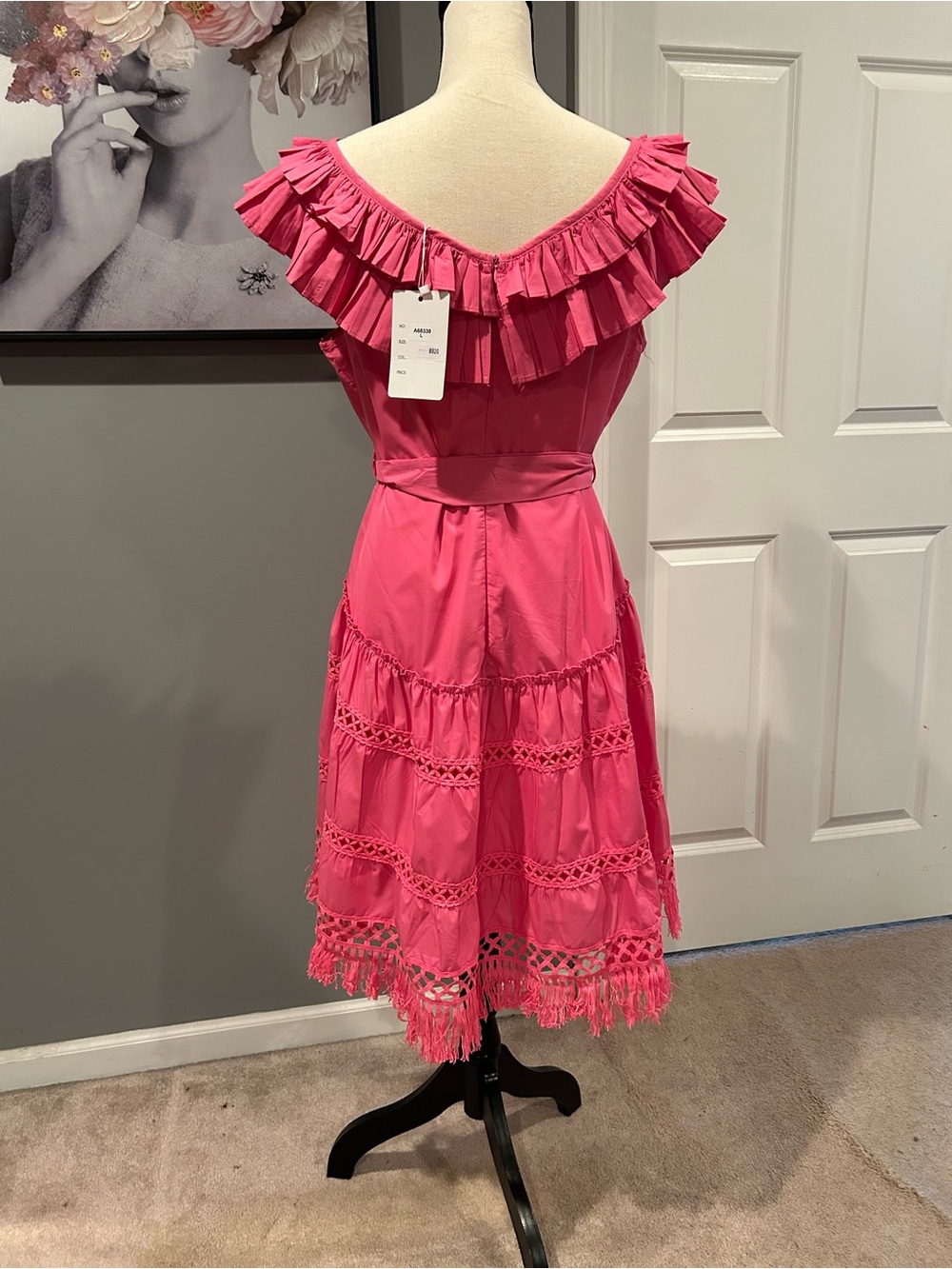 Pink Ruffled V-Neck Mini Dress - Picture 7 of 9
